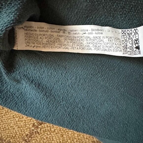 Zara puffed sleeve Made of Stardust teal blue combination sweatshirt NWOT M - Picture 12 of 13